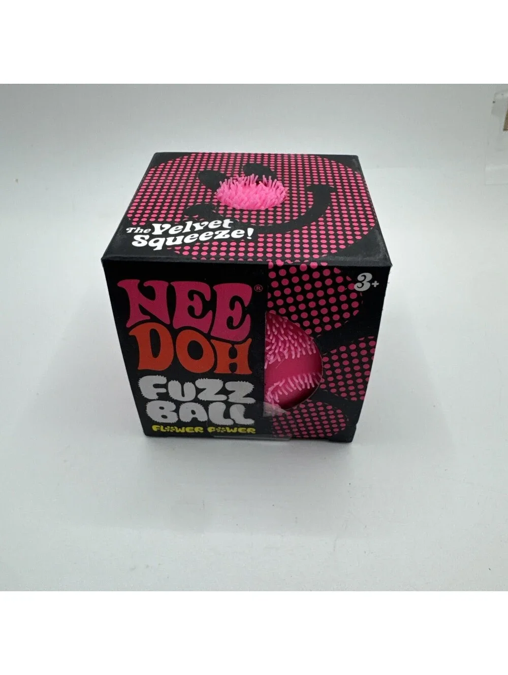 Schylling NeeDoh Fuzz Ball Flower Power Pink Velvet Squeeze Fidget Toy NEW